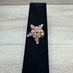 Elegant Pink and Gold Tone Floral Brooch